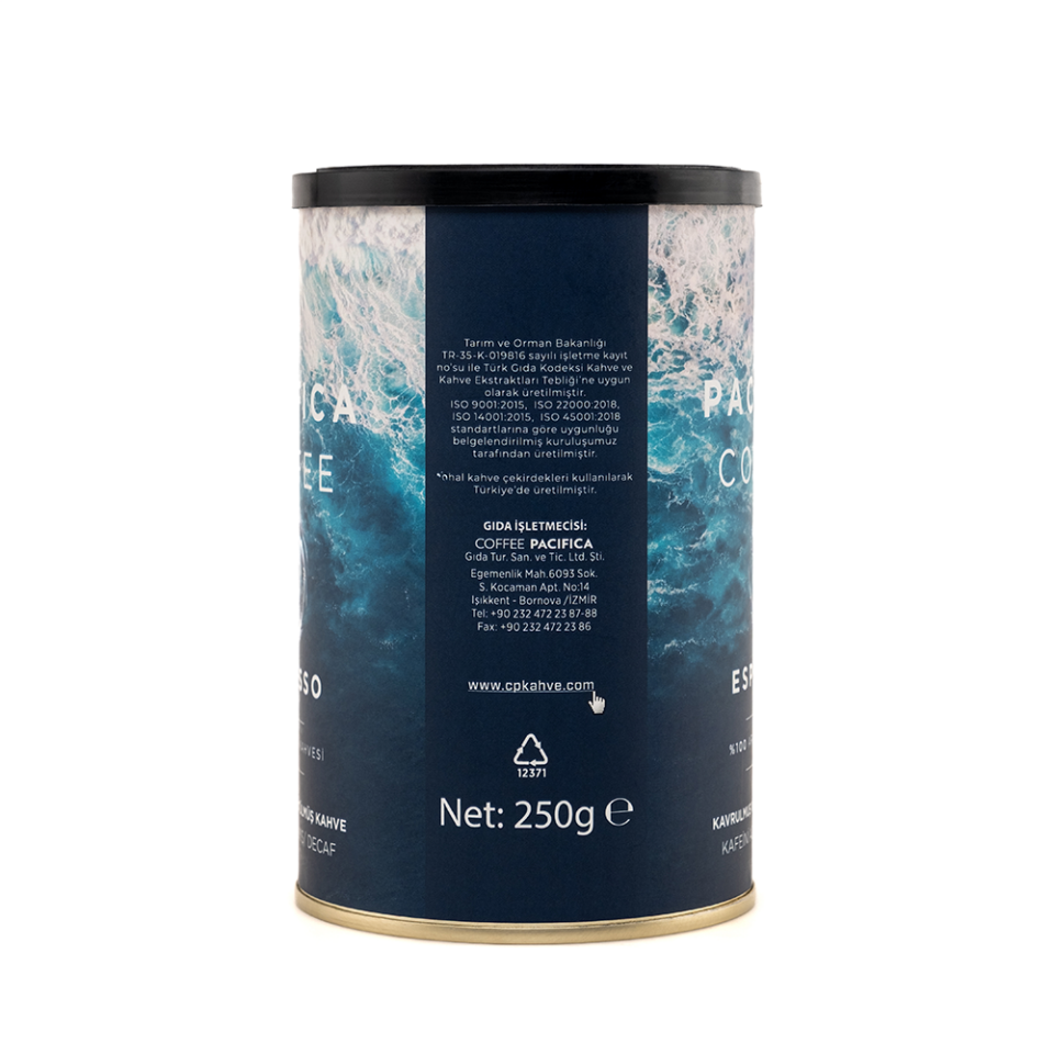 Coffee Pacifica Espresso Decaf Öğütülmüş Kahve (250 gr Teneke Kutu)